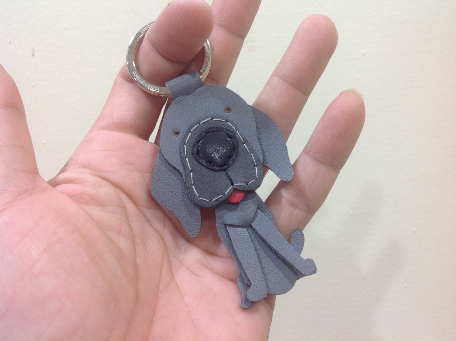 Reserved for JenniferArts - Weimaraner leather keychain X 2 ( Dark Gray )