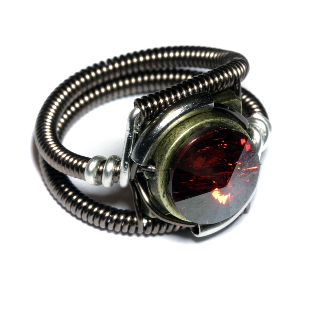 Steampunk Jewelry - RING - Red Magma Swarovski Crystal