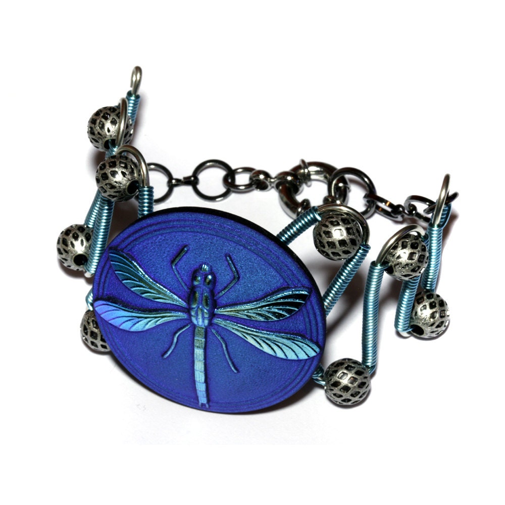 Neo Victorian Bracelet - Turquoise Blue / Purple Dragonfly