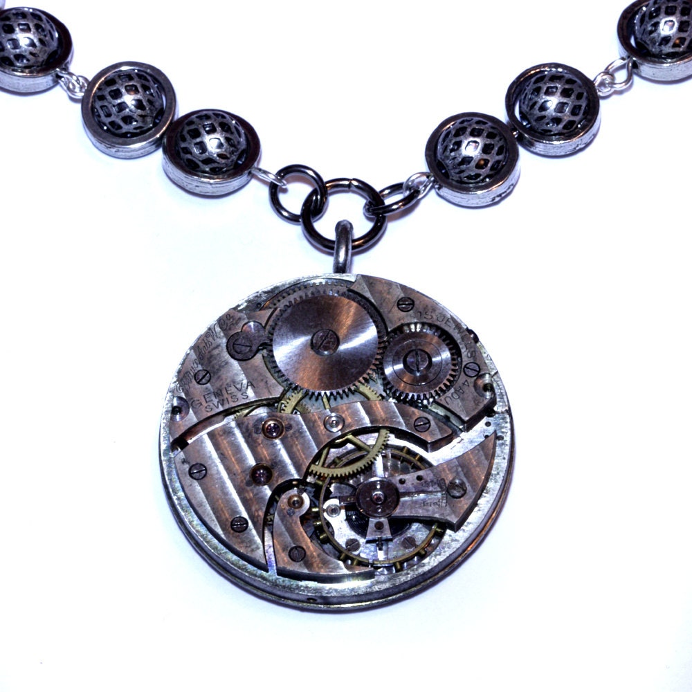 Steampunk Jewelry - Necklace - Silver Tone watch Movement