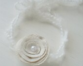 LAST ONE - Ada - Cream Flower Headband Halo Wrap Tie Back - Ivory Neutral Organic - Newborn Infant Baby Girl Toddler Adult