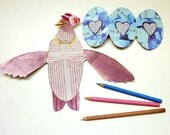 DIY New Mom Bird Fold Out Wing Card With Pretty Blue Egg Printable PDF, Cute Animals, Expecting Baby, Pregnant