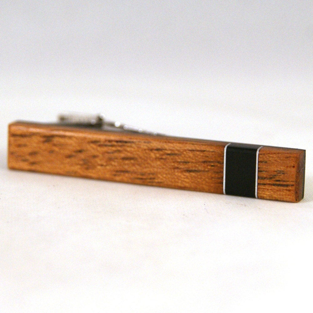 Tie Clip: African Mahogany tie tack with Aluminum and African Ebony Accents (TB-341)