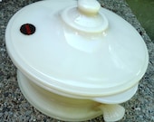 new 1950 Fire King Casserole Dish Cover Lid Trivet Set - Ivory Philbe - 3 Pieces - Oven Glass Vintage 50s - Wedding Shower Gift - unused box