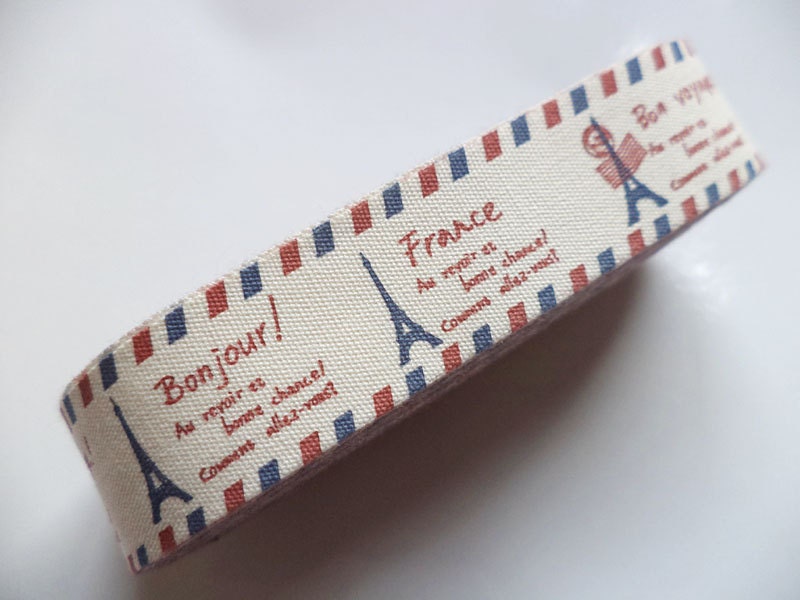 2.1cm x 1yard (Paris Eiffel Tower) cotton sewing tape trim ribbon label (S657)
