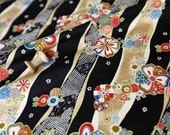 2253 - Japanese Kimono Cherry Blossom Chrysanthemum Floral Slubbed Cotton Fabric - 43 Inch (Width) x 1/2 Yard (Length)