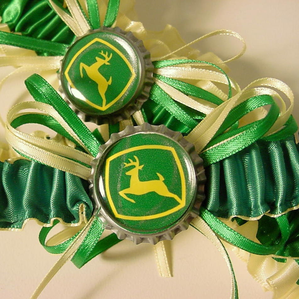 Wedding garters John Deere   KEEP and TOSS  a Peterene Design running deer