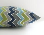 Zig Zag Lumbar Pillow Cover Blue green Decorative Couch Pillow 12x16