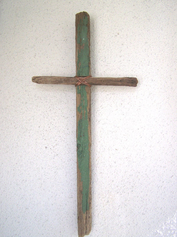 Driftwood and Copper Cross Rustic Coastal and Primitive OOAK