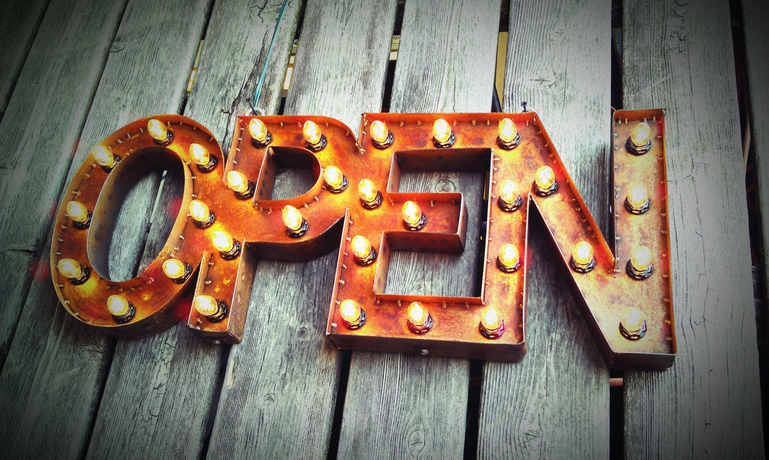 OPEN SIGN with BACK, rusty