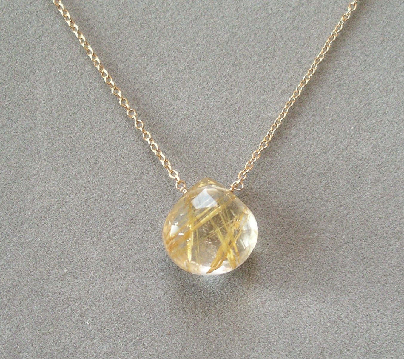 gold rutilated quartz pendant necklace