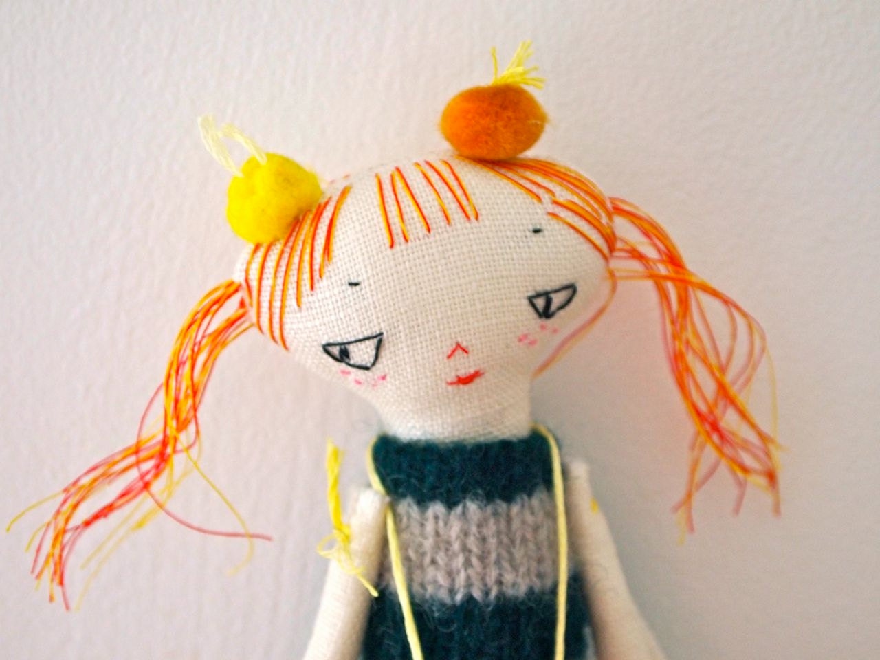 Cloth display doll, embroidered linen Little Oshi doll