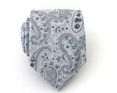 Grey Tie - Grey and Black Paisley Silk Necktie