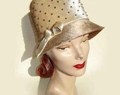 Vintage 60s Hat Lilly Dache Champagne Velour & Copper Beaded Bucket Cloche
