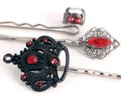 Crown Hair Pins, Black Red Crystal Filigree Bobby Pins, Hair Accessories Gifts for Girl Her Under 20