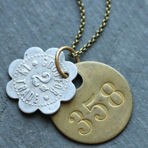 Necklace for Men and Women with Vintage Tags and Trade Token