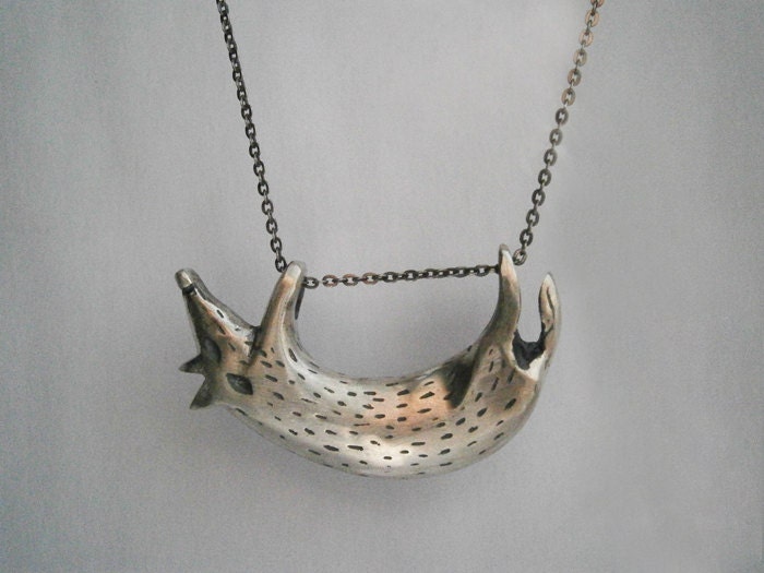 silver sterling FOX necklace FREE SHIPPING
