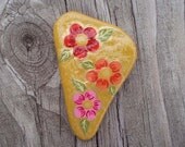 Multicolored Hand Painted Posies on Stone Pin