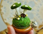 Green felt  mushroom pincushion