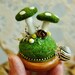 Green felt  mushroom pincushion