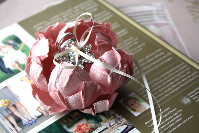 Ring bearer Pillow alternative - Made to order -  PINK -  Handmade  couture flowers - Whimsical Delight collection