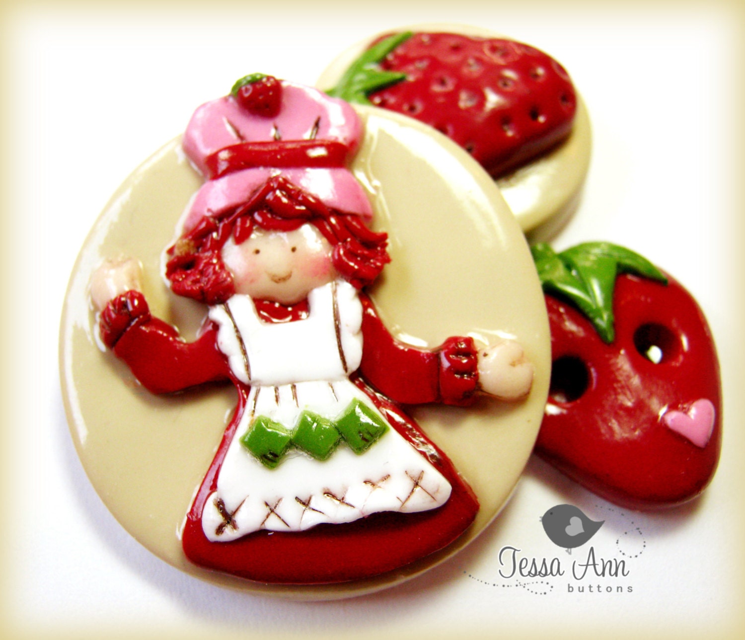 Jumbo Beanie Button Set  "Miss Strawberry " (set of 3)