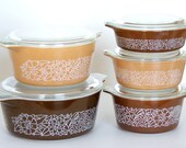 Vintage Pyrex Woodland Bake Serve Casserole Round Dish Complete Set
