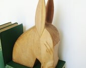 vintage carved wood donkey mule head bookend