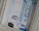 Drawing & Illustration Chanel Paris Interior Original Painting Eiffel Tower Morning in Paris