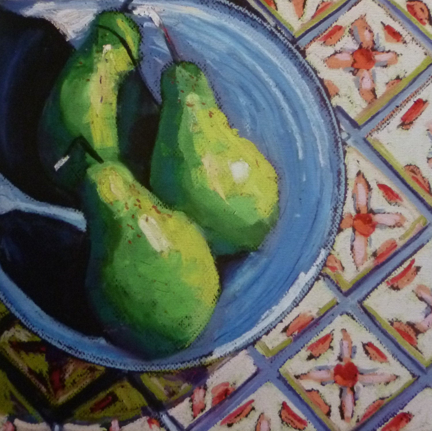 Pear Painting Modern Still Life Stretched Canvas Print
