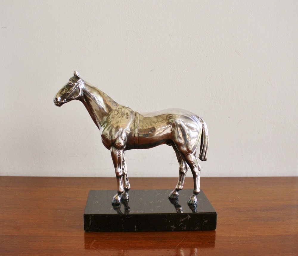 Vintage nickel horse, mounted on a marble plaque