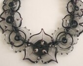 black and grey nine flowers necklace  lampwork glass beads handmade by YasminSivan