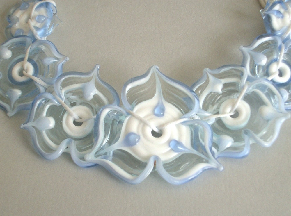 ice white seven flowers necklace  lampwork glass beads handmade by YasminSivan