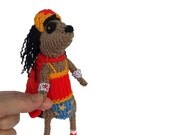 Wonder Woman Meerkat, handmade in UK, knitted superhero, knitted wonderwoman
