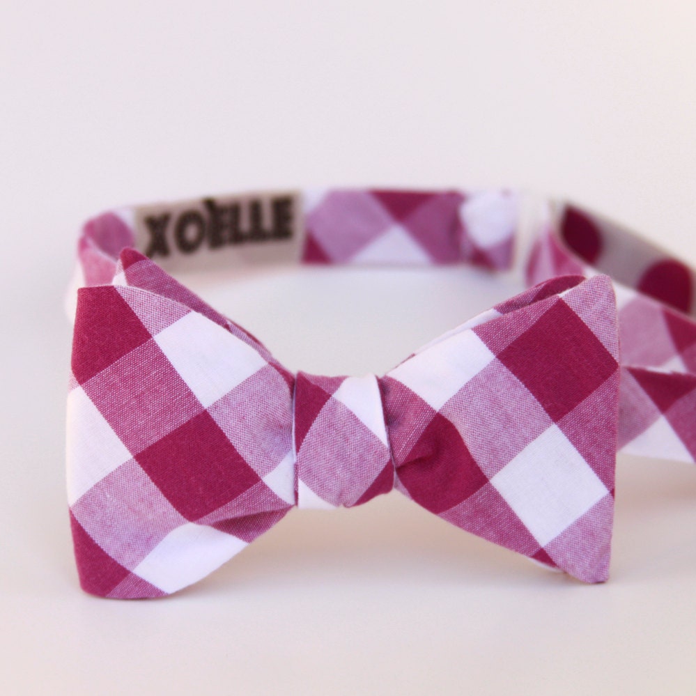 eggplant gingham freestyle bow tie