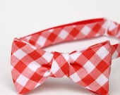 red orange gingham freestyle bow tie for men