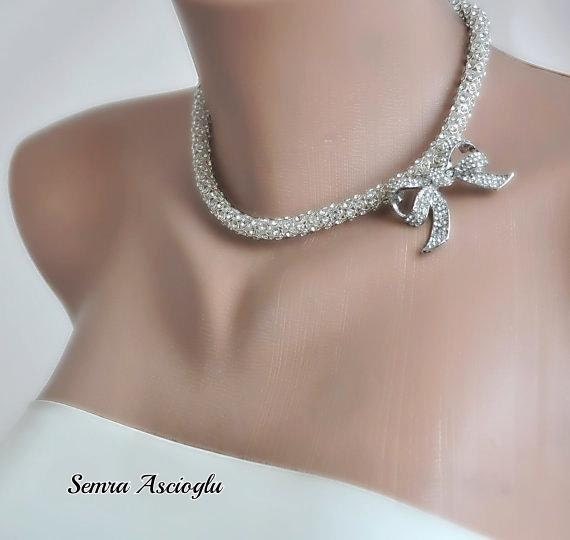 Vintage inspired Bridal  Rhinestone  Necklace brides bridesmaids