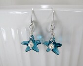 Swarovski Crystal Starfish Earrings Sterling Silver Blue