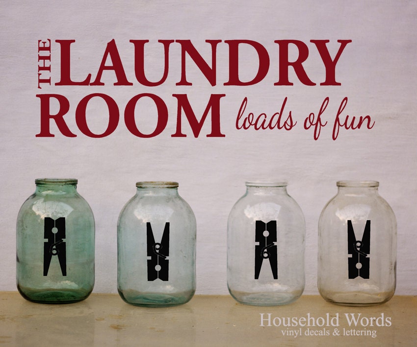 The Laundry Room Loads of Fun with Clothespins Vinyl Wall Decal Words home Decor lettering sticker