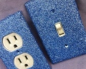Classic Blue Glitter Switchplate / Outlet Cover Set of Two