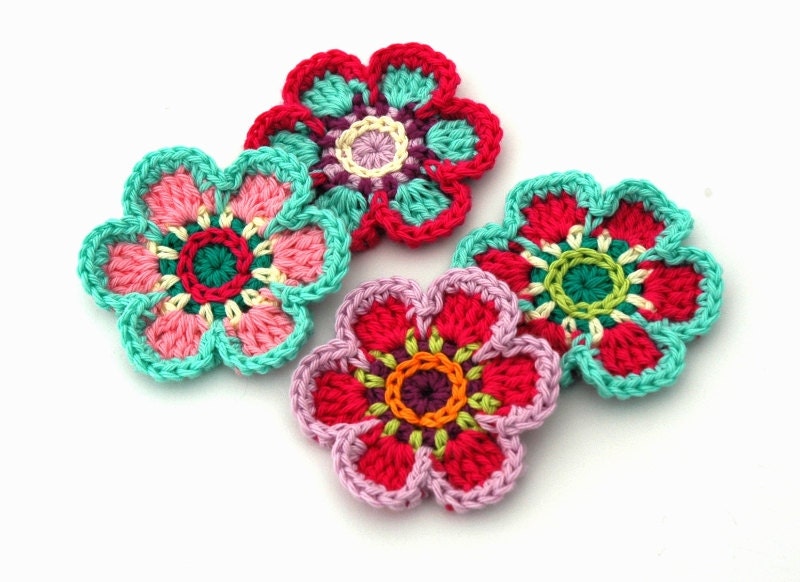 Crochet Flower Motifs Lilac Pink Aqua