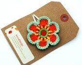 Crochet Flower Motif Retro Funky Hair Clip mint orange