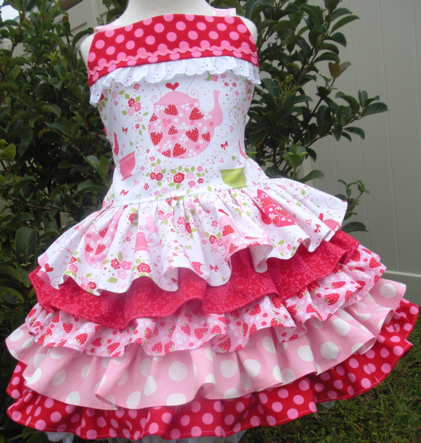 Custom Boutique Strawberry Tea Party 2 Piece Nie Nie Girl Dress 2 3 4 5 6 7 8