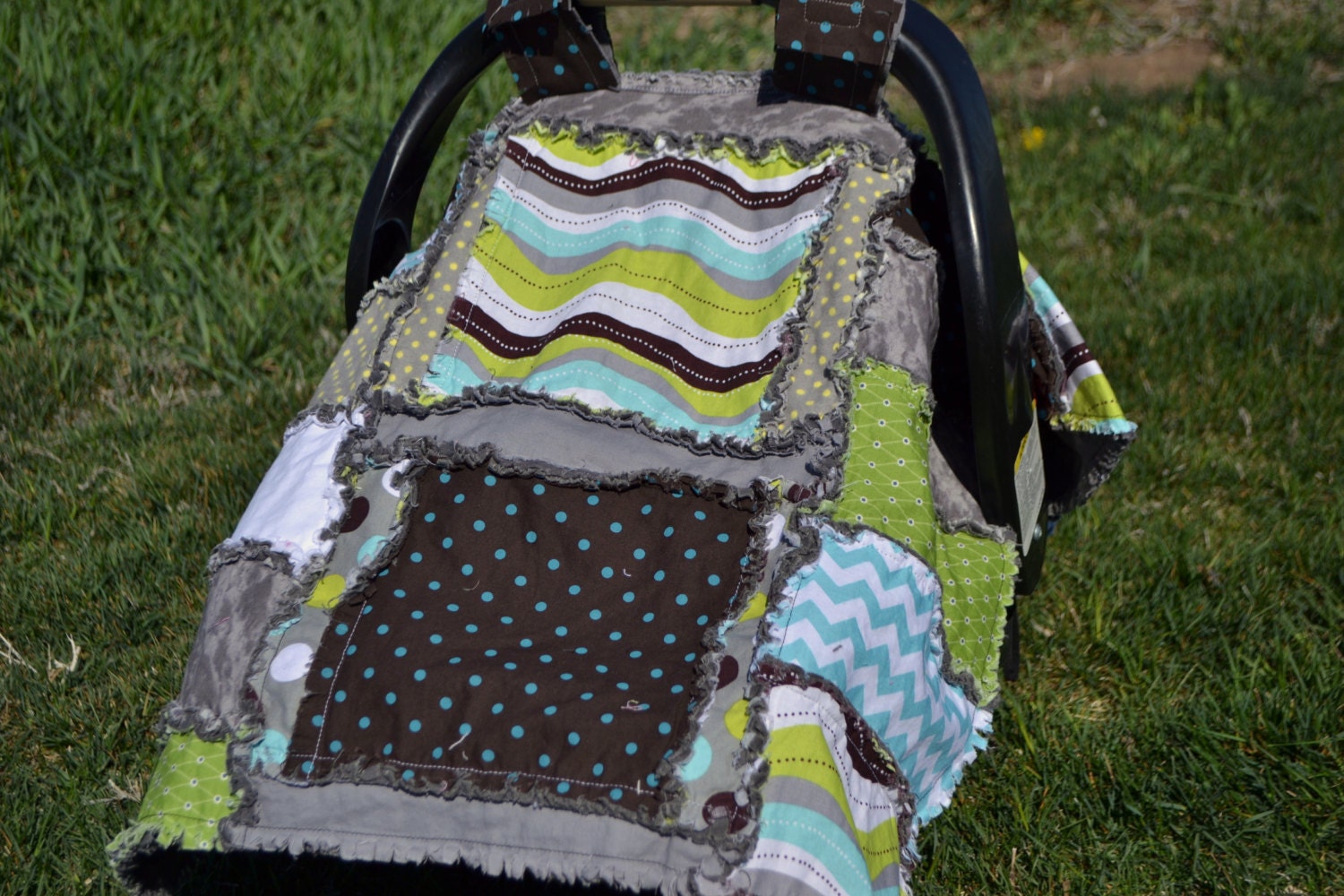 CAR SEAT CANOPY, Boy Rag Quilt 3 in 1 Nursing Cover, Baby Blanket, Ready to Ship