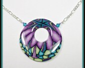 polymer clay Amethyst & Teal Donut Chain Necklace, handmade jewelry