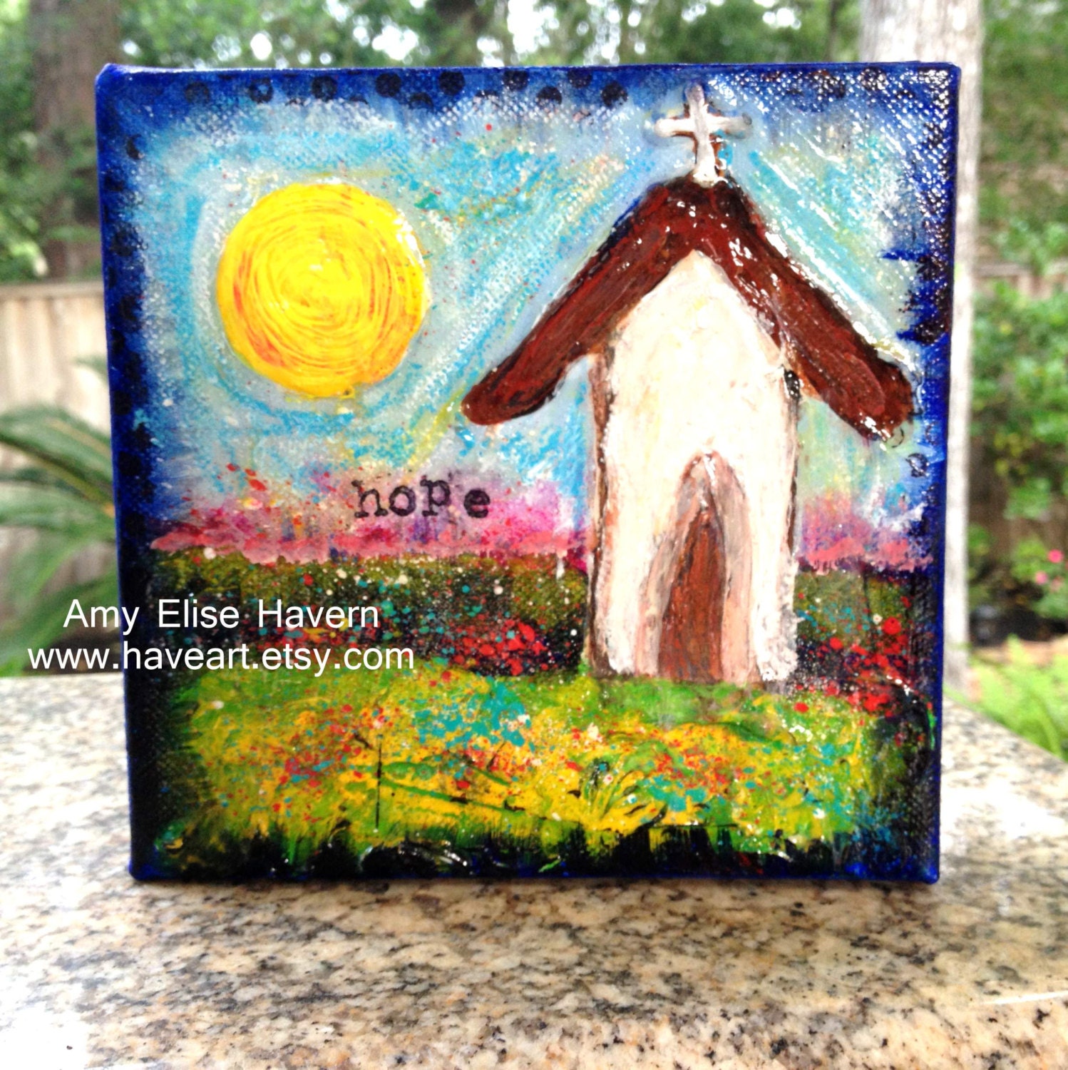 HOPE Little Textured Church original painting 6x6