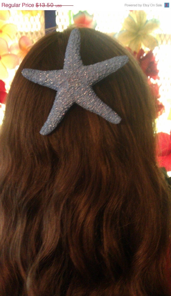 ON SALE Starfish, ocean, Beach wedding, tropical wedding, bridal, starfish barrette, starfish hair clip, fish, ocean clip,mermaid,blue, blu