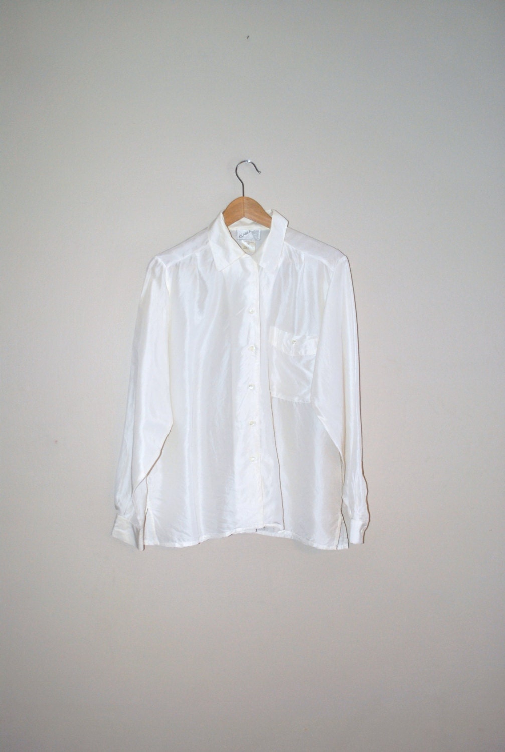 80s silk blouse // ivory white // vintage 1980s silk long sleeve blouse