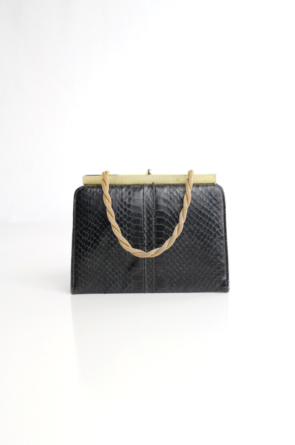 Vintage Black and Gold Snakeskin Handbag