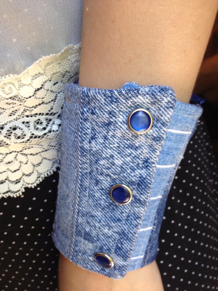 wrist wallet - stripes - denim patchwork - houndstooth - S - blue